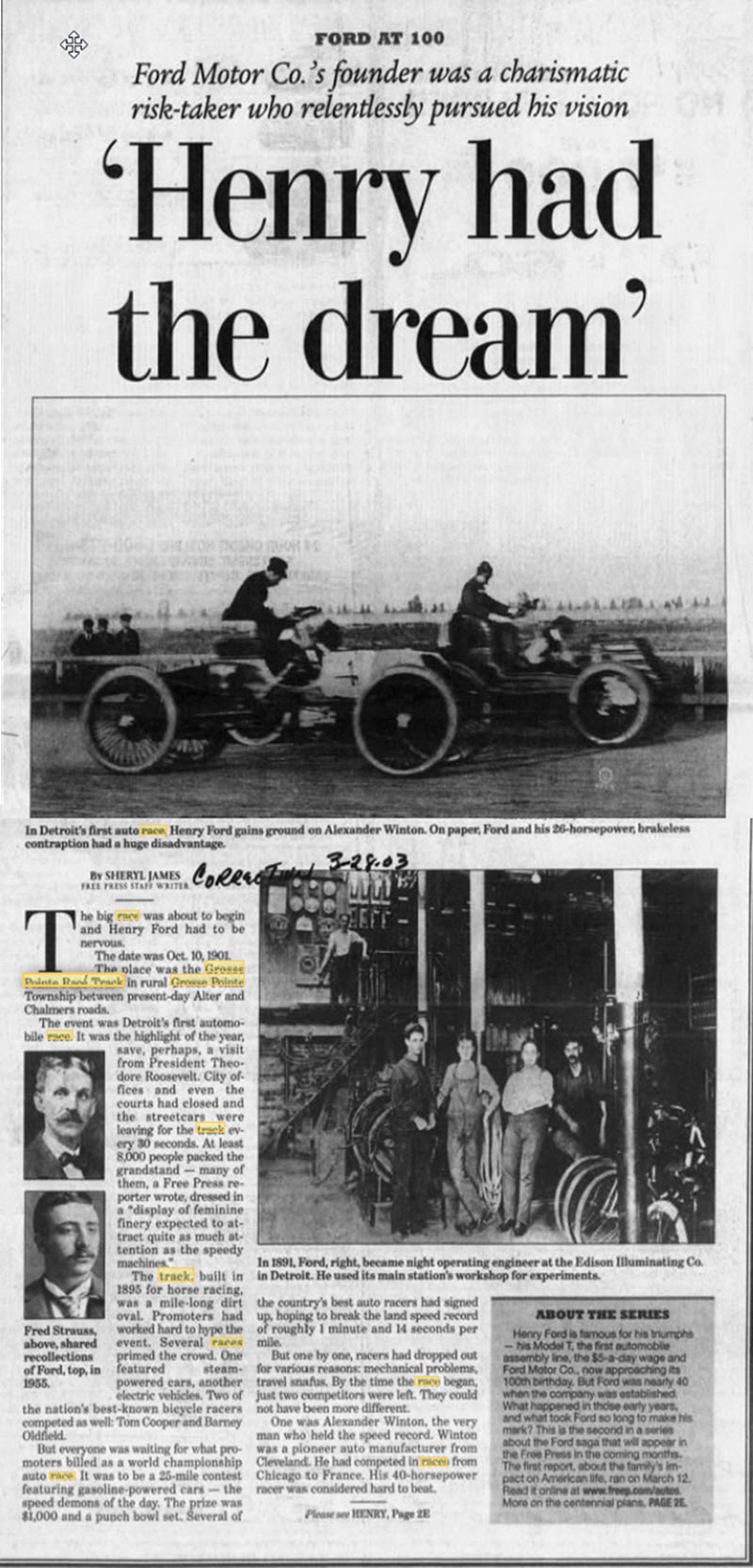 Grosse Pointe Race Track - March 2003 Article On Track